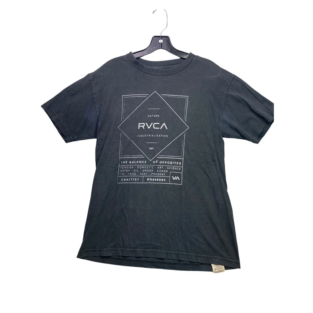RVCA Shirt Mens Medium Skate Spell Out AOP Graphic Grunge Streetwear Everyday